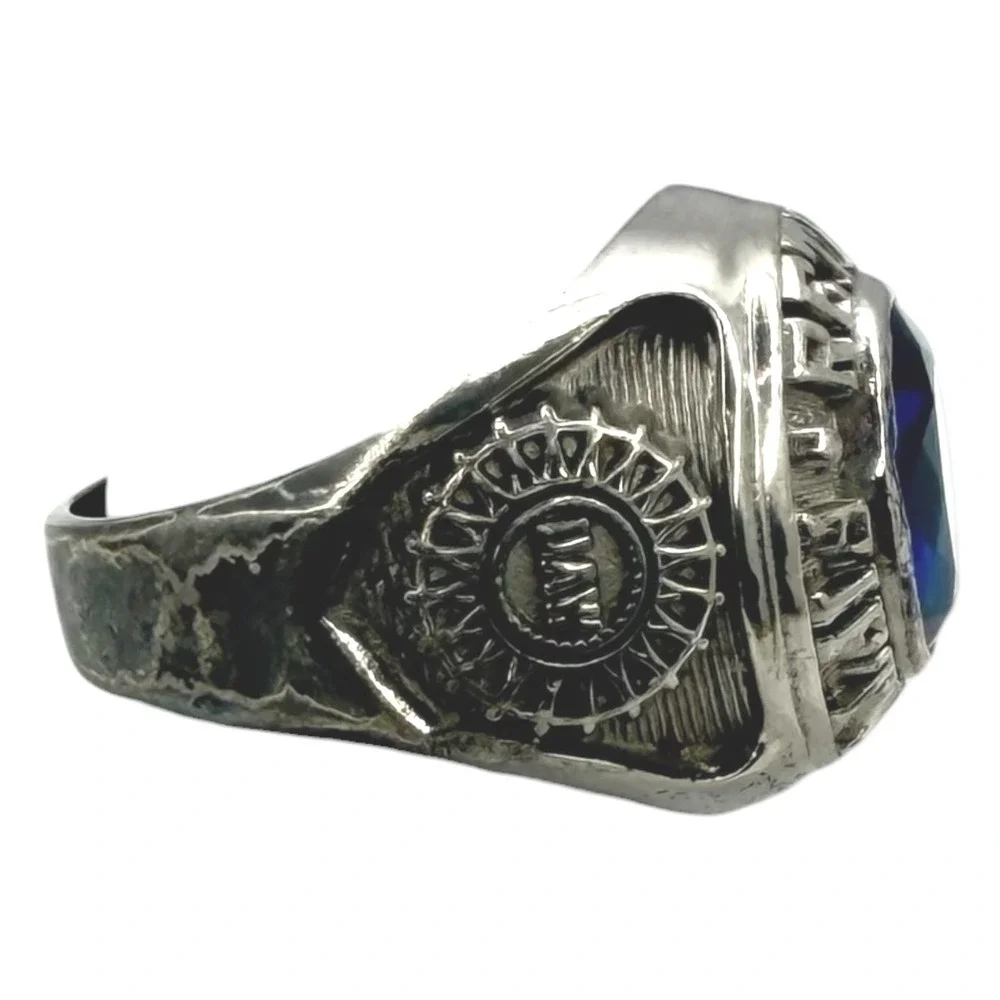 UAW Retiree Ring Sterling Silver Size 9.75 Blue Stone 1935-1985 Fifty Years